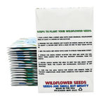 Pack of wildflower seeds with planting instructions on a white background
